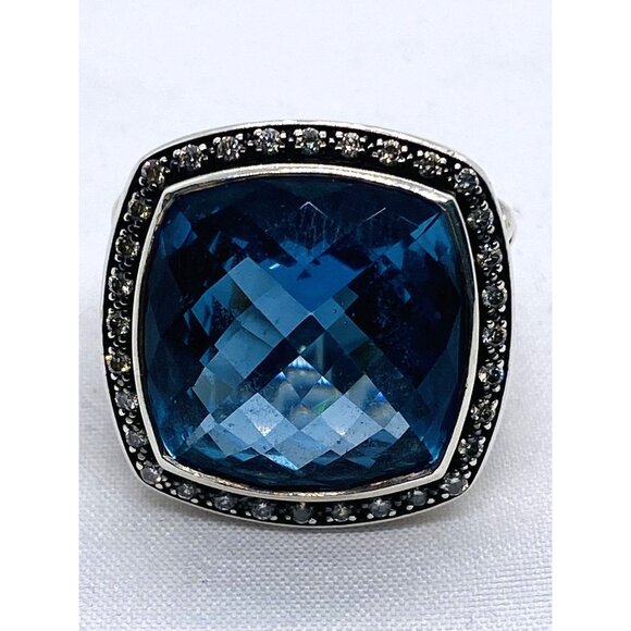 David Yurman Sterling Silver 925 Topaz Albion Diamond Ring Size 5